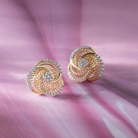Elegant Spiral Gold & Diamond Stud Earrings