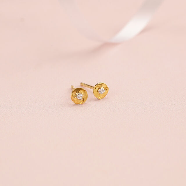 Shimmering Twist 14 Kt Gold and Diamond Stud Earrings,,hi-res image number null