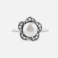 Glided Blossom Pearl Silver Finger Ring,,hi-res view 3