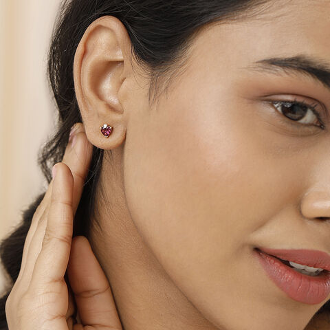 Cupid's Heart 14KT Gold & Pink Garnet Stud Earring
