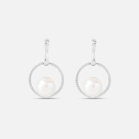 Radiant Pearl Silver Hoop Earrings