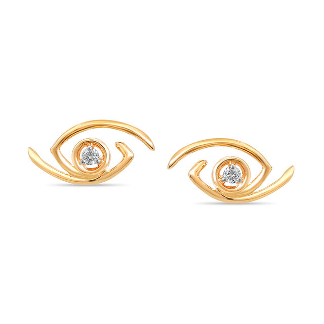 14KT Yellow Gold Angular Diamond Evil Eye Earrings,,hi-res image number null