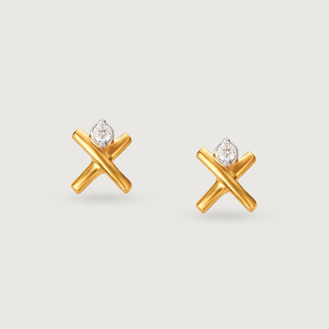 Radiant Cross 14 Kt Gold and Diamond Stud Earrings