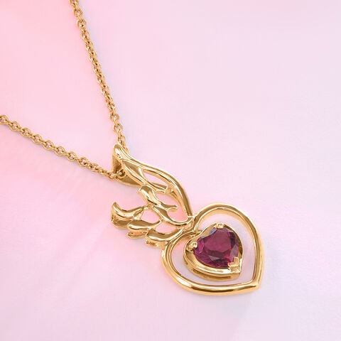 Winged Heart 14KT Gold Pink Garnet Pendant