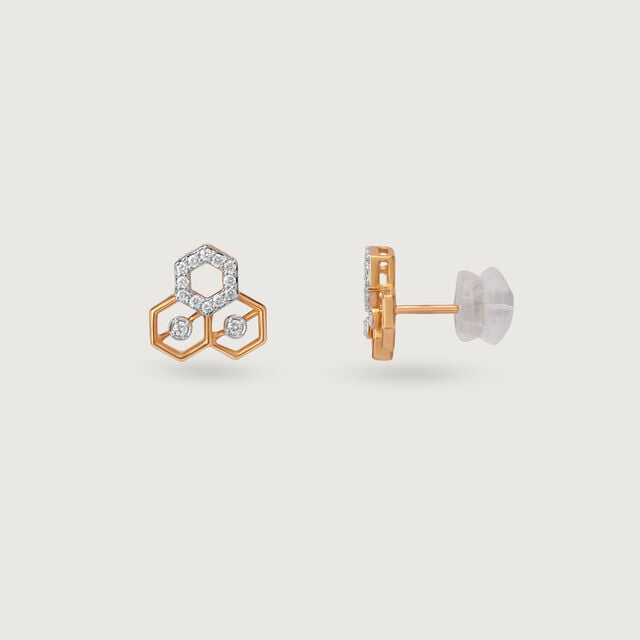 Geometric Honeycomb Gold & Diamond Stud Earrings,,hi-res image number null