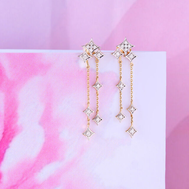 Starlit Cascade Gold & Diamond Drop Earrings,,hi-res image number null