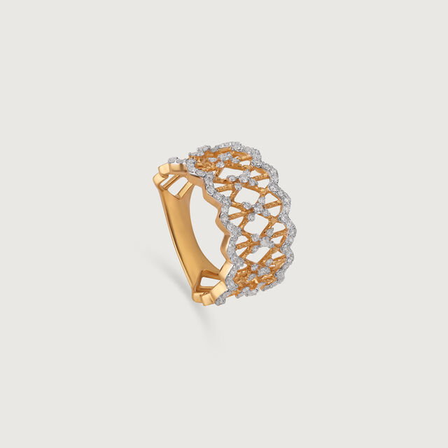 Opulent Mesh Gold & Diamond Finger Ring,,hi-res image number null