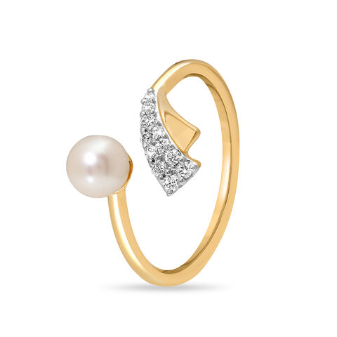 14KT Yellow Gold Petals and Pave Pearl Finger Ring