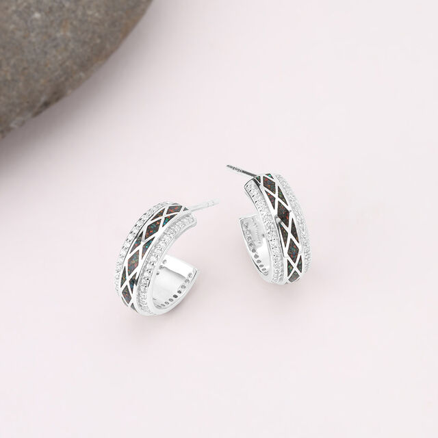 Mosaic Crush Silver Hoop Earrings,,hi-res image number null