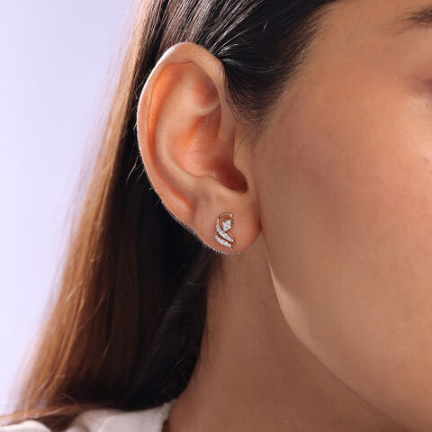 Elegant Swirl Gold & Diamond Stud Earrings