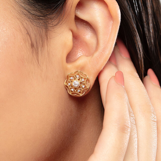 Ornate Filigree Gold & Diamond Stud Earrings,,hi-res image number null