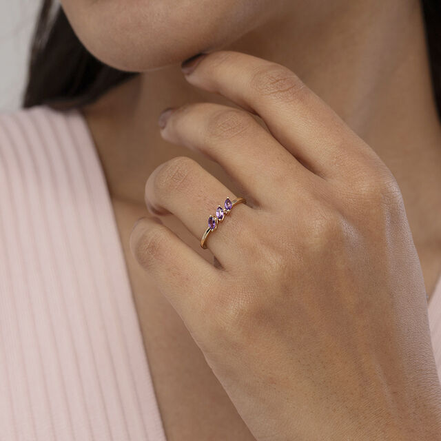 Graceful Purple Amethyst & Gold Finger Ring,,hi-res image number null