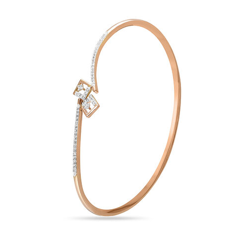 14KT Rose Gold Chic Dual-Tone Rhombus Diamond Bangle