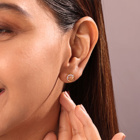 Swirl Elegance 14 Kt Gold & Diamond Stud Earrings