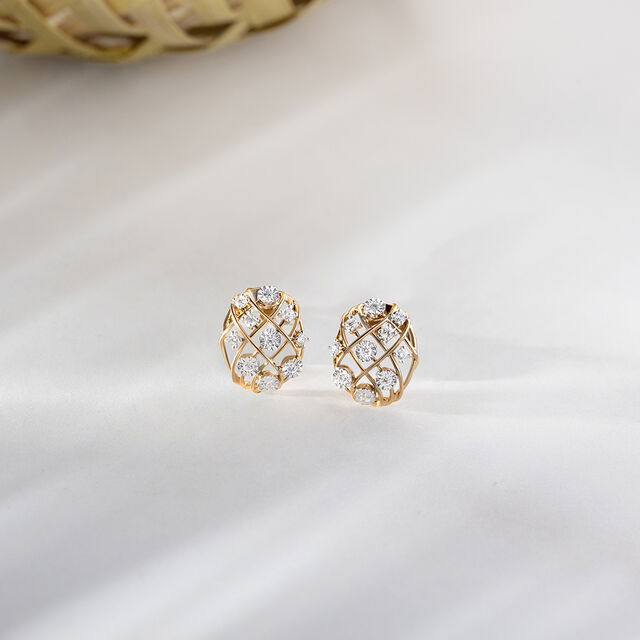Basketry Glow Gold and Diamond Stud Earrings,,hi-res image number null
