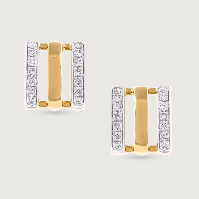 Sleek Dual-Bar Gold & Diamond Stud Earrings,,hi-res image number null