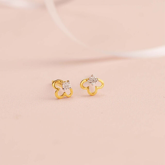 Lucky Clover 14 Kt Gold and Diamond Stud Earrings,,hi-res image number null