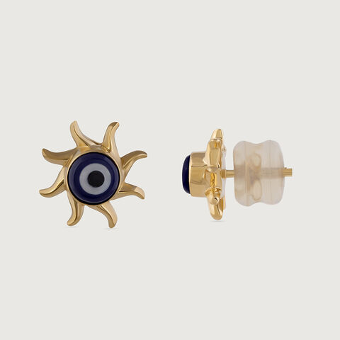 Sunburst Evil Eye Gold Stud Earrings
