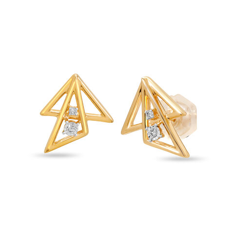 14KT Yellow and White Gold Triangle Dazzle Diamond Stud Earrings