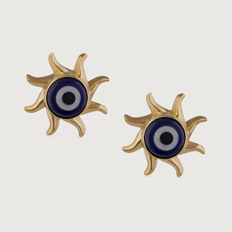 Sunburst Evil Eye Gold Stud Earrings