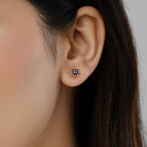 Sunburst Evil Eye Gold Stud Earrings