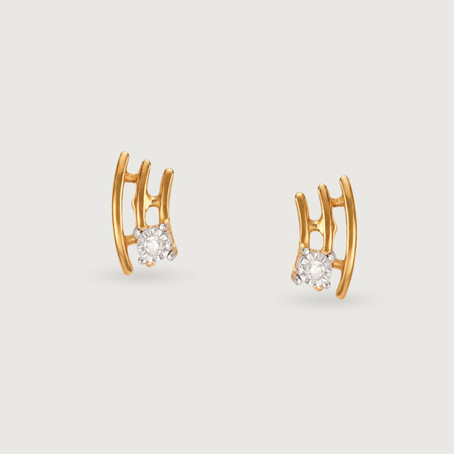Elegant Arc 14 Kt Gold and Diamond Stud Earrings,,hi-res image number null
