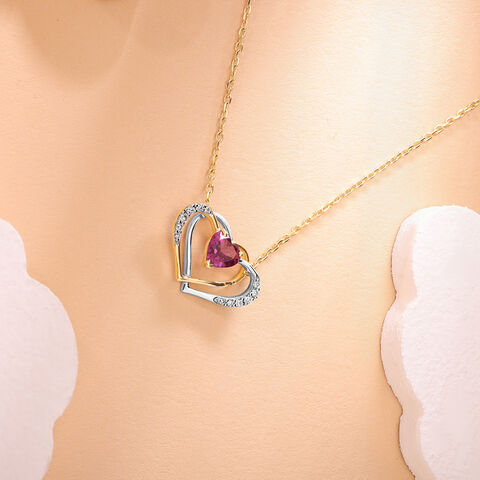 Interconnected Heart 14KT Gold Diamond & Pink Garnet Pendant & Chain