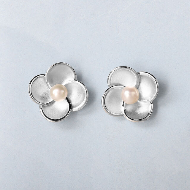 Bloom Pearl Silver Stud Earrings,,hi-res image number null