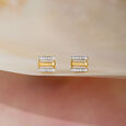 Sleek Dual-Bar Gold & Diamond Stud Earrings,,hi-res view 1