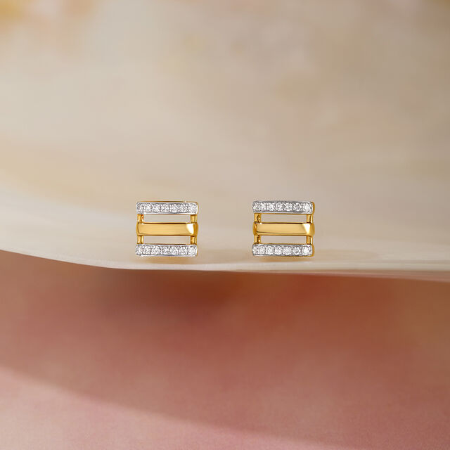 Sleek Dual-Bar Gold & Diamond Stud Earrings,,hi-res image number null