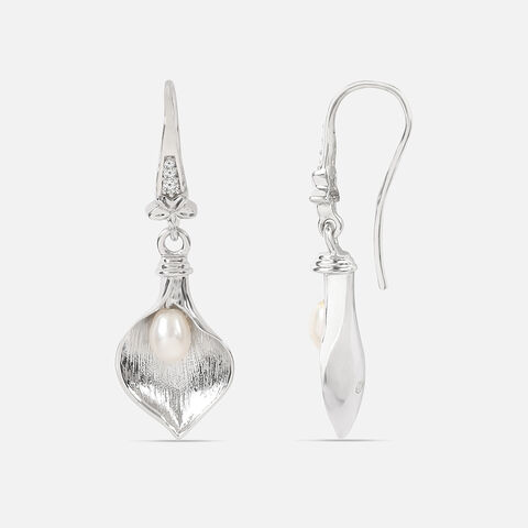 Splendour Pearl Silver Hoop Earrings