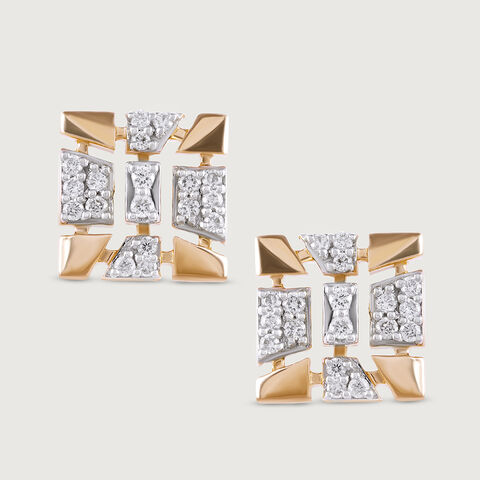 Sequin Grid Gold & Diamond Stud Earrings