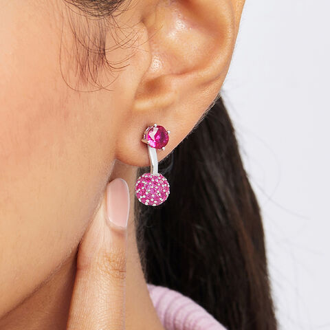 Dramatic Pink Silver Drop Earrings