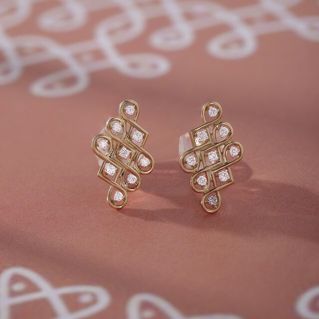 Kollam Wander Gold and Diamond Stud Earrings,,hi-res image number null