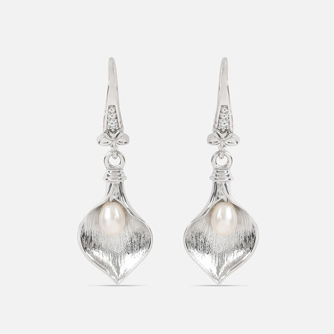 Splendour Pearl Silver Hoop Earrings