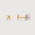 Radiant Cross 14 Kt Gold and Diamond Stud Earrings,,hi-res view 4