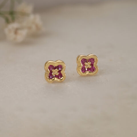 Ruby Blossom 14KT Gold & Diamond Stud Earrings