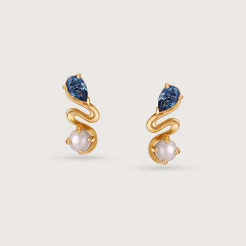 Aqua Shine Pearl & Gold Stud Earrings