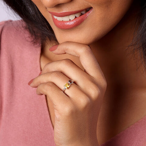 Smokey Elegance & Citrine Spark Silver Finger Ring