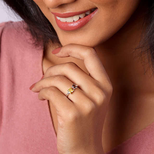 Smokey Elegance & Citrine Spark Silver Finger Ring,,hi-res image number null