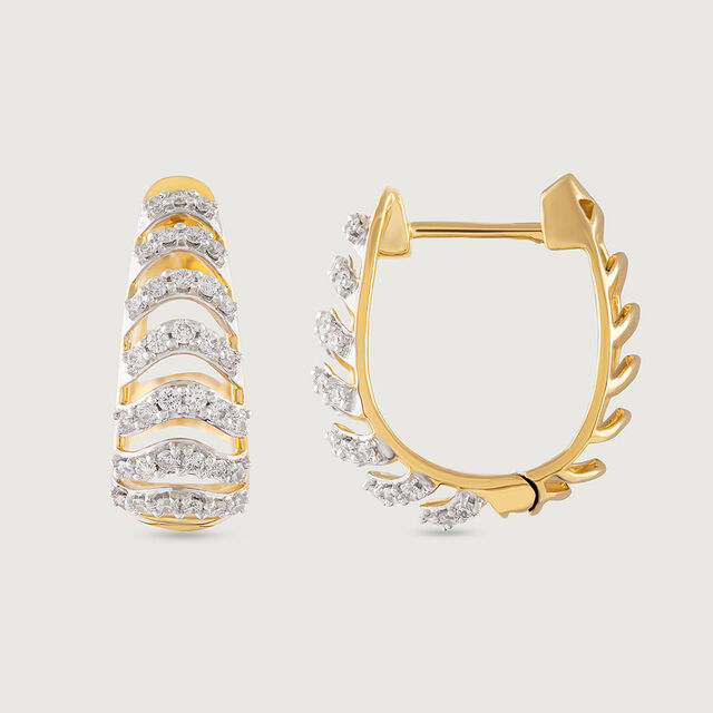 Chevron Shine Gold & Diamond Hoop Earrings,,hi-res image number null