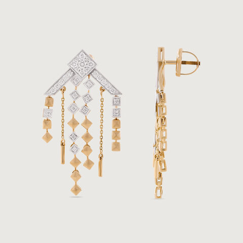 Retro Rhythm Gold & Diamond Drop Earrings