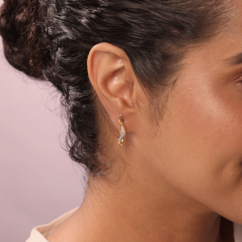 Serenity Curve 14 Kt Gold & Diamond Hoop Earrings