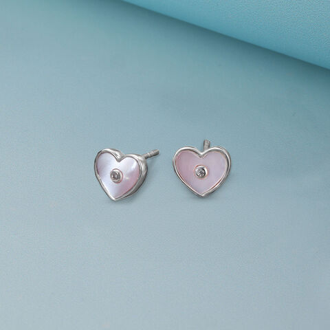 Mother of Pearl Heart Silver Stud Earrings