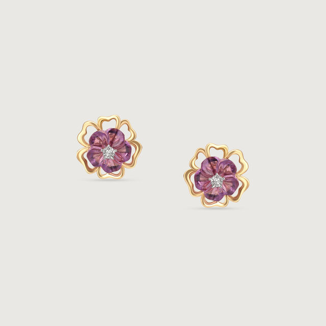 Floral Finesse Amethyst & Diamond Stud Earrings,,hi-res image number null