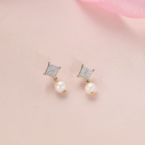 Ivory Charm Diamond & Gold Stud Earrings