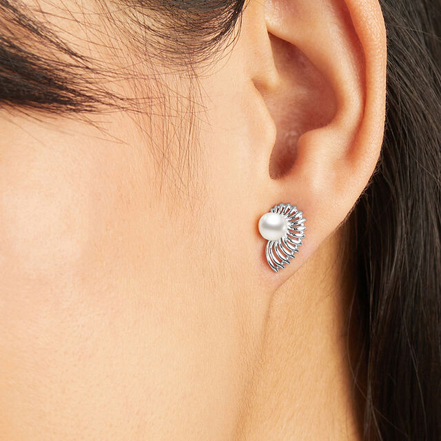 Luminous Pearl Silver Stud Earrings,,hi-res image number null
