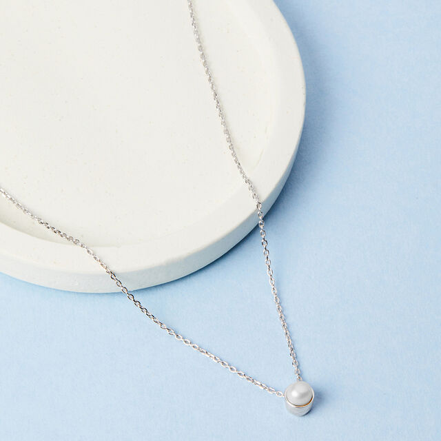 Serene Pearl Drop Silver Necklace,,hi-res image number null