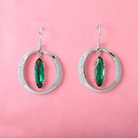 Green Enchantment Silver Hoop Earrings