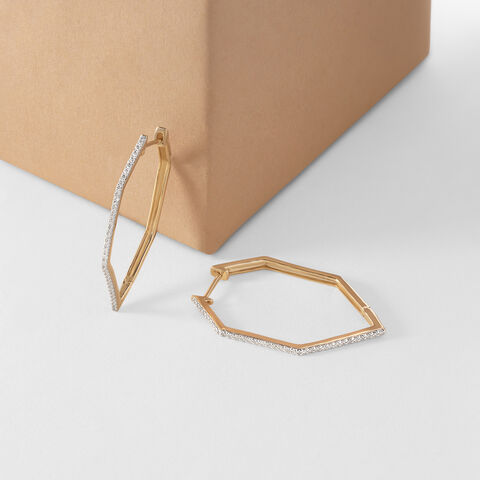 Hexa Bold Gold & Diamond Hoop Earrings
